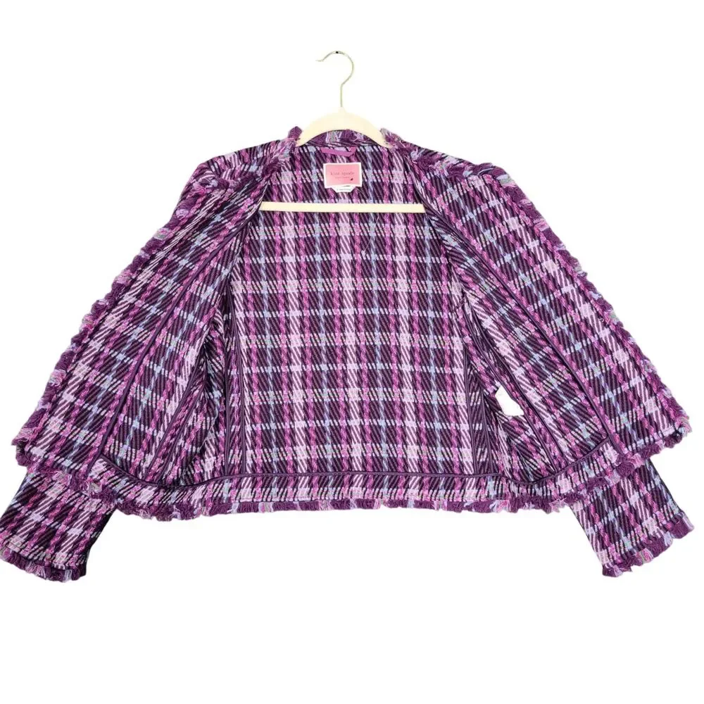 KATE SPADE Purple Plaid Tweed Jacket Office Preppy Clueless Academia SIZE 6